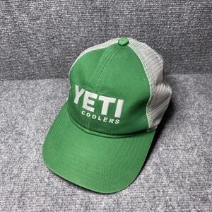 YETI Coolers Hat Cap Snap Back Green White Mesh Trucker Adjustable Logo Mens